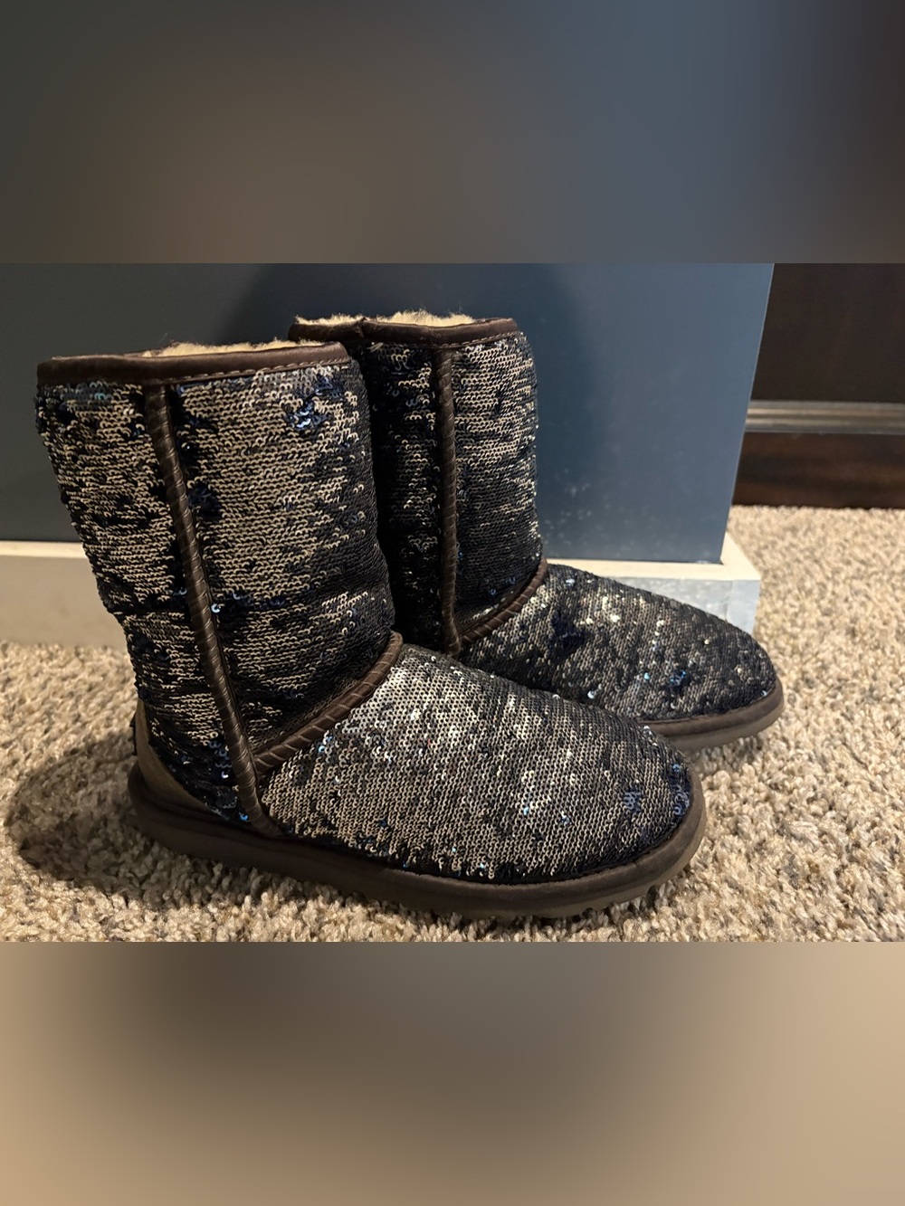 UGG Boots Blue Sequins Size 6 Sparkly